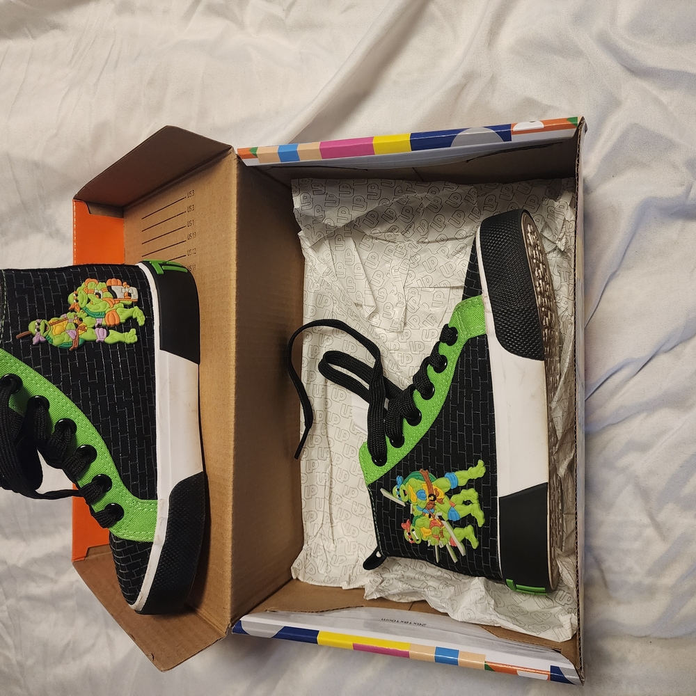 Kids Black and Green High-Top Sneakers